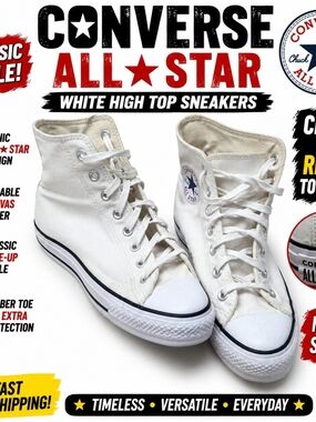 Converse Chuck Taylor All Star High Top White Canvas Sneakers Men's Size 9 Shoes
